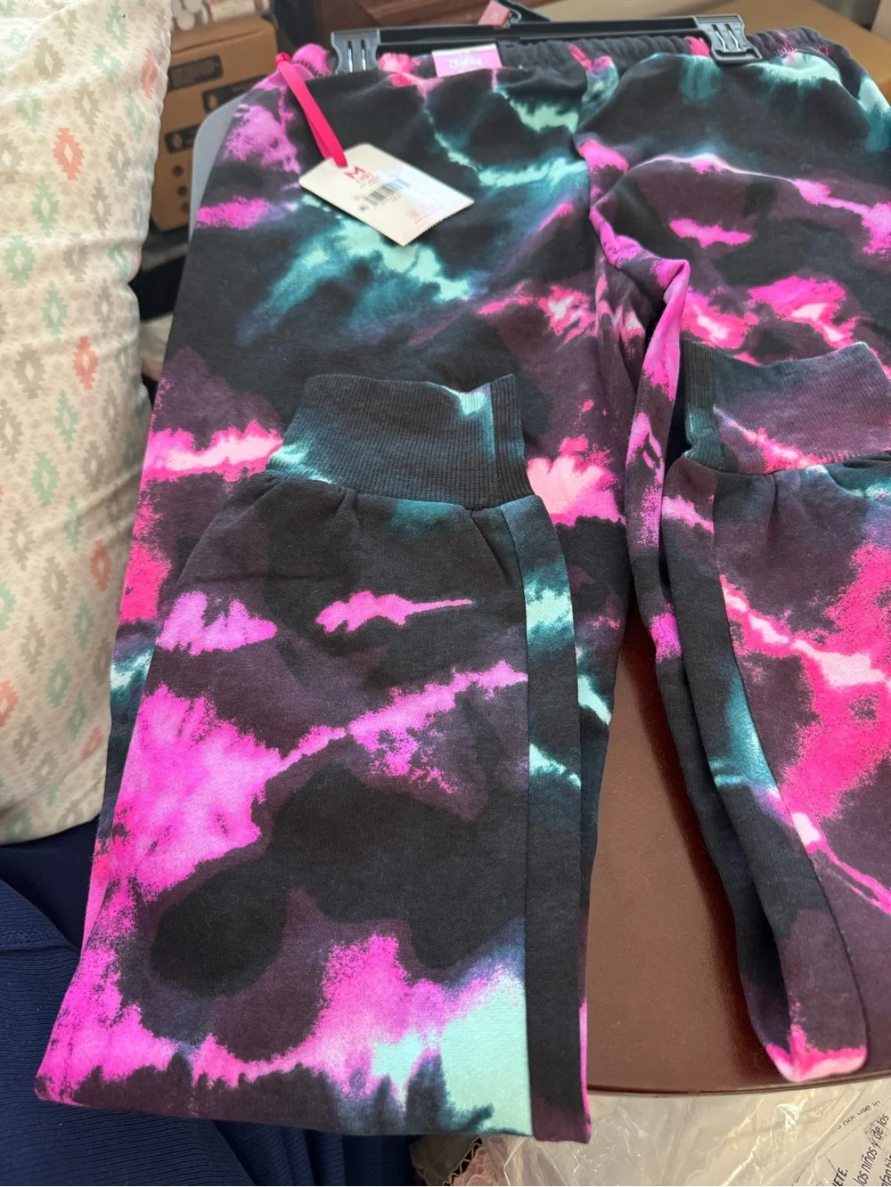 Justice Tie-Dye Jogger Bottoms - Black, Pink & Teal